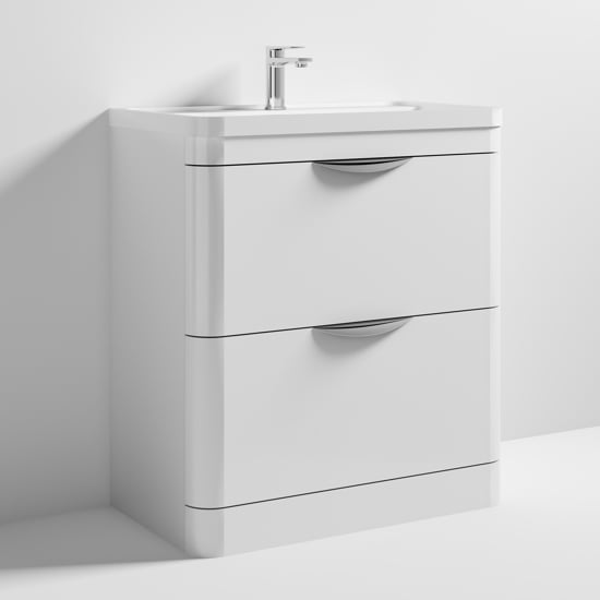 Product photograph of Paradox 80cm Floor Vanity With Polymarble Basin In Gloss White from Furniture in Fashion