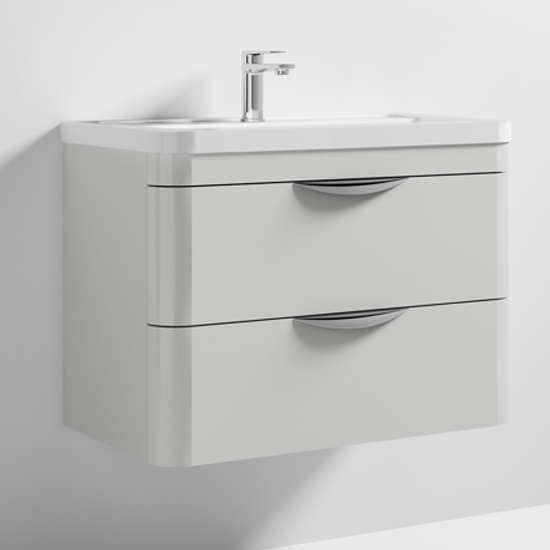 Read more about Paradox 80cm wall vanity with ceramic basin in gloss grey mist