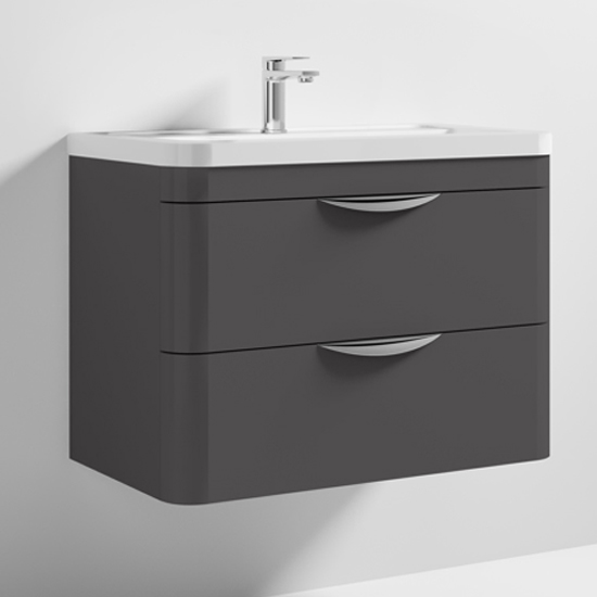 Read more about Paradox 80cm wall vanity with ceramic basin in gloss grey