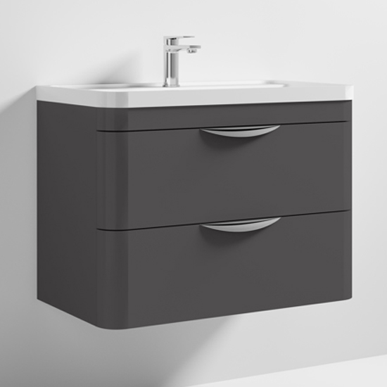 Product photograph of Paradox 80cm Wall Vanity With Polymarble Basin In Gloss Grey from Furniture in Fashion