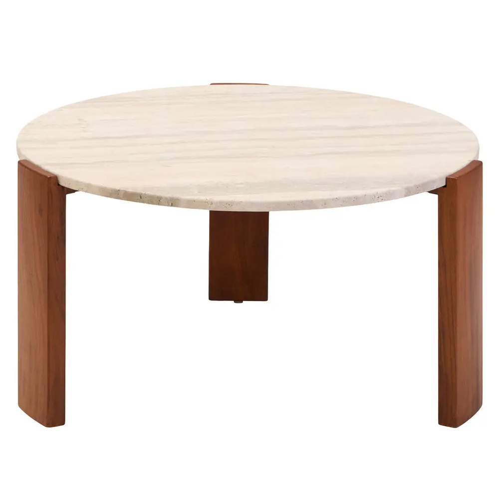Paramus Large Cream Travertine Top Coffee Table With Wooden Legs