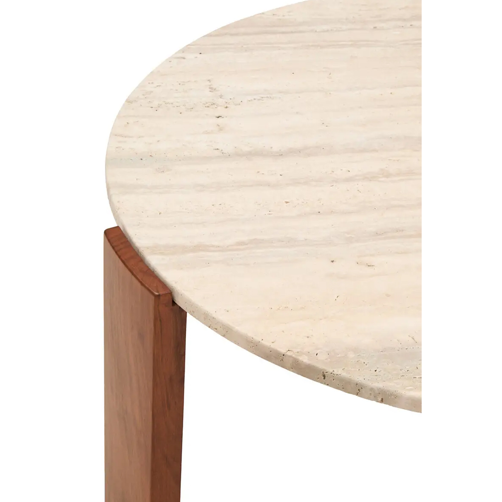 Paramus Large Cream Travertine Top Coffee Table With Wooden Legs