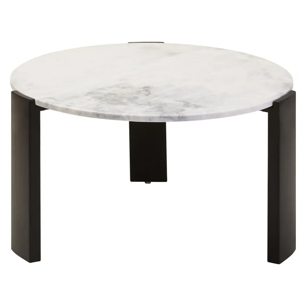 Paramus Large White Marble Top Coffee Table With Wooden Legs