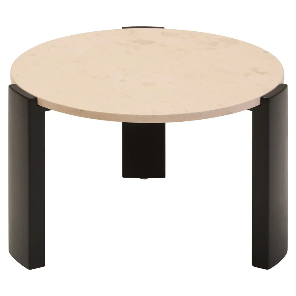 Paramus Small Cream Marble Top Coffee Table With Wooden Legs