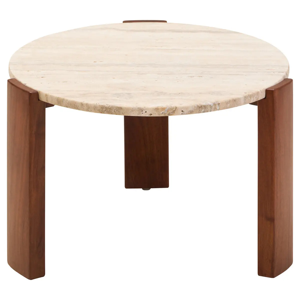 Paramus Small Cream Travertine Top Coffee Table With Wooden Legs