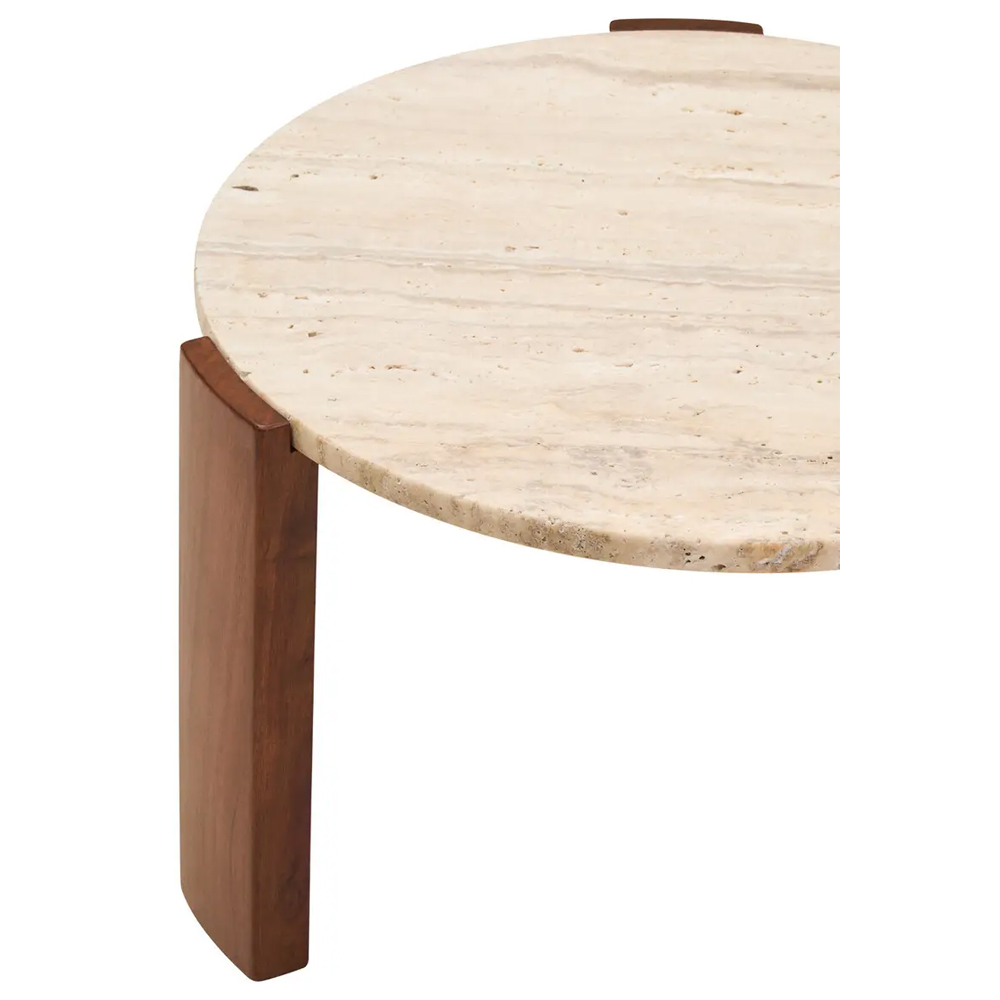 Paramus Small Cream Travertine Top Coffee Table With Wooden Legs