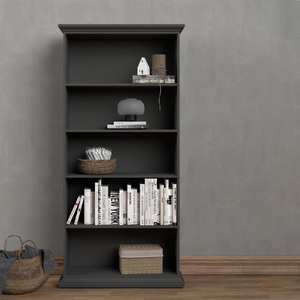 Read more about Parayo wooden bookcase with 4 shelves in matt grey