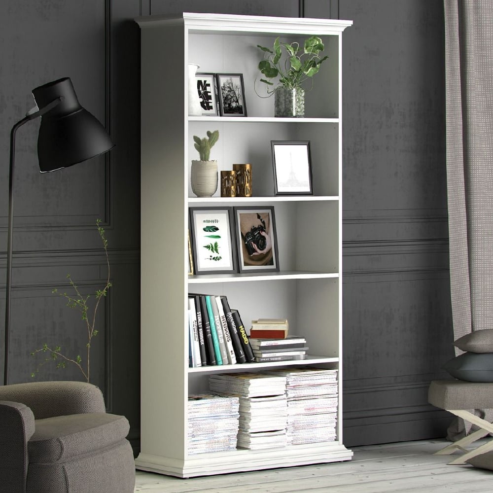 Read more about Parayo wooden bookcase with 4 shelves in white