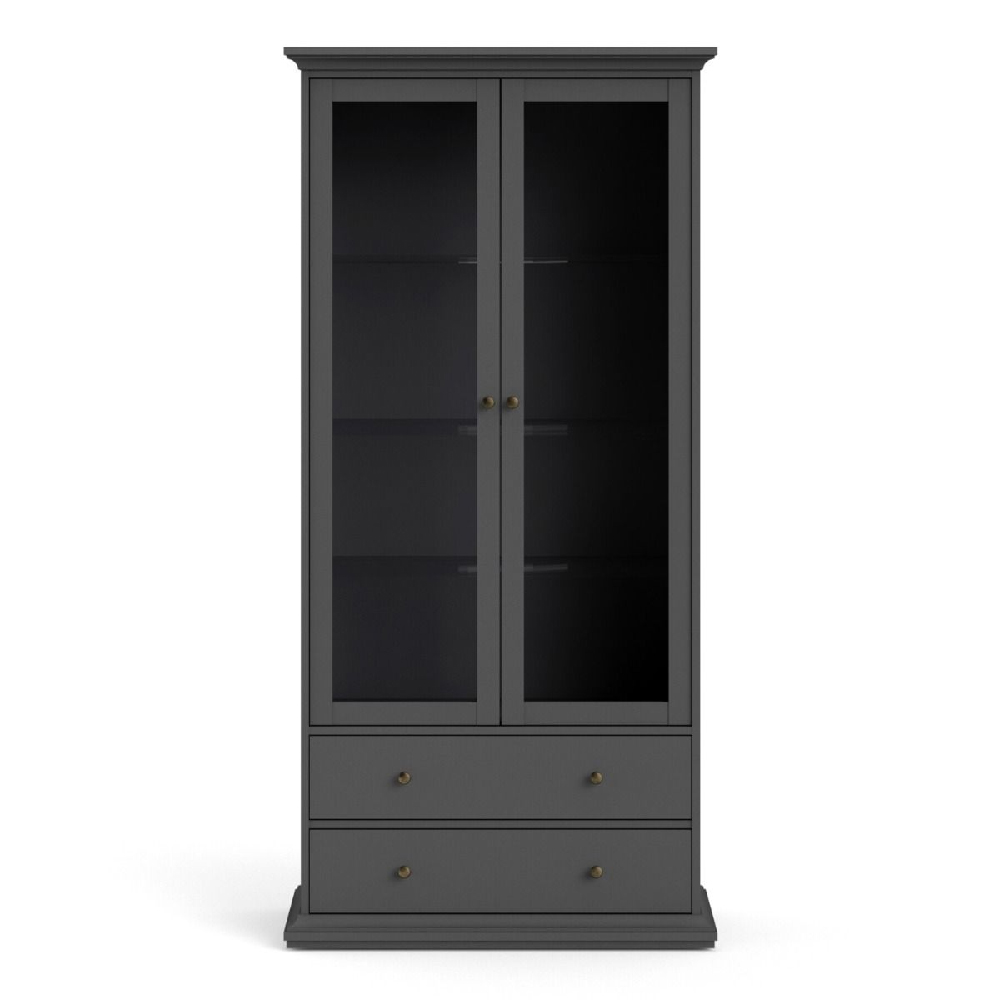 Parayo Wooden Display Cabinet With 2 Doors 2 Drawers In Grey