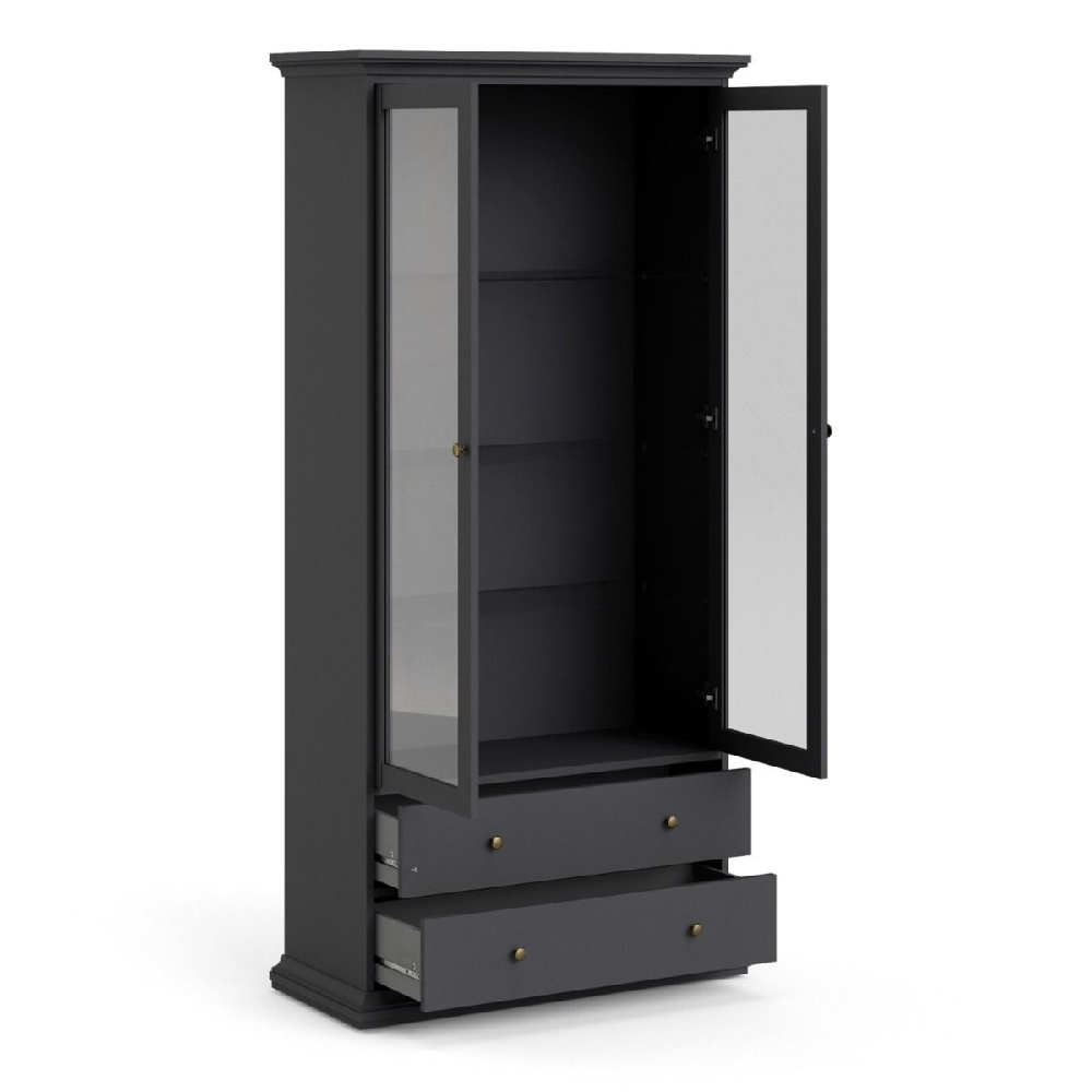 Parayo Wooden Display Cabinet With 2 Doors 2 Drawers In Grey