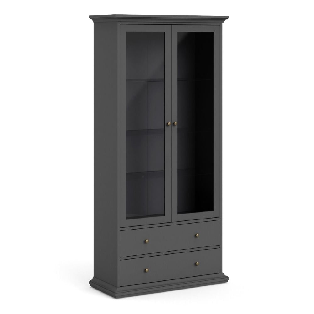 Read more about Parayo wooden display cabinet with 2 doors 2 drawers in grey