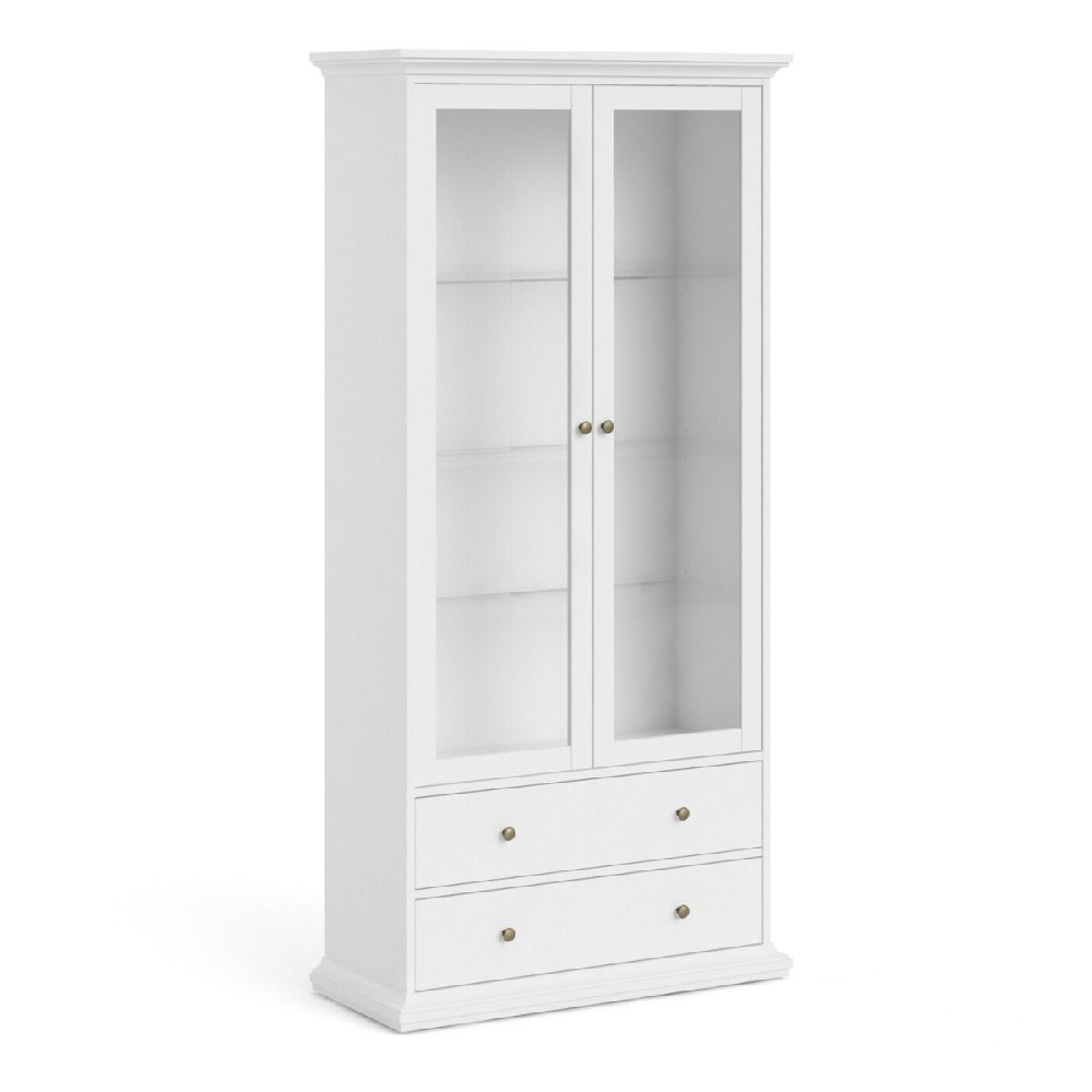 Parayo Wooden Display Cabinet With 2 Doors 2 Drawers In White