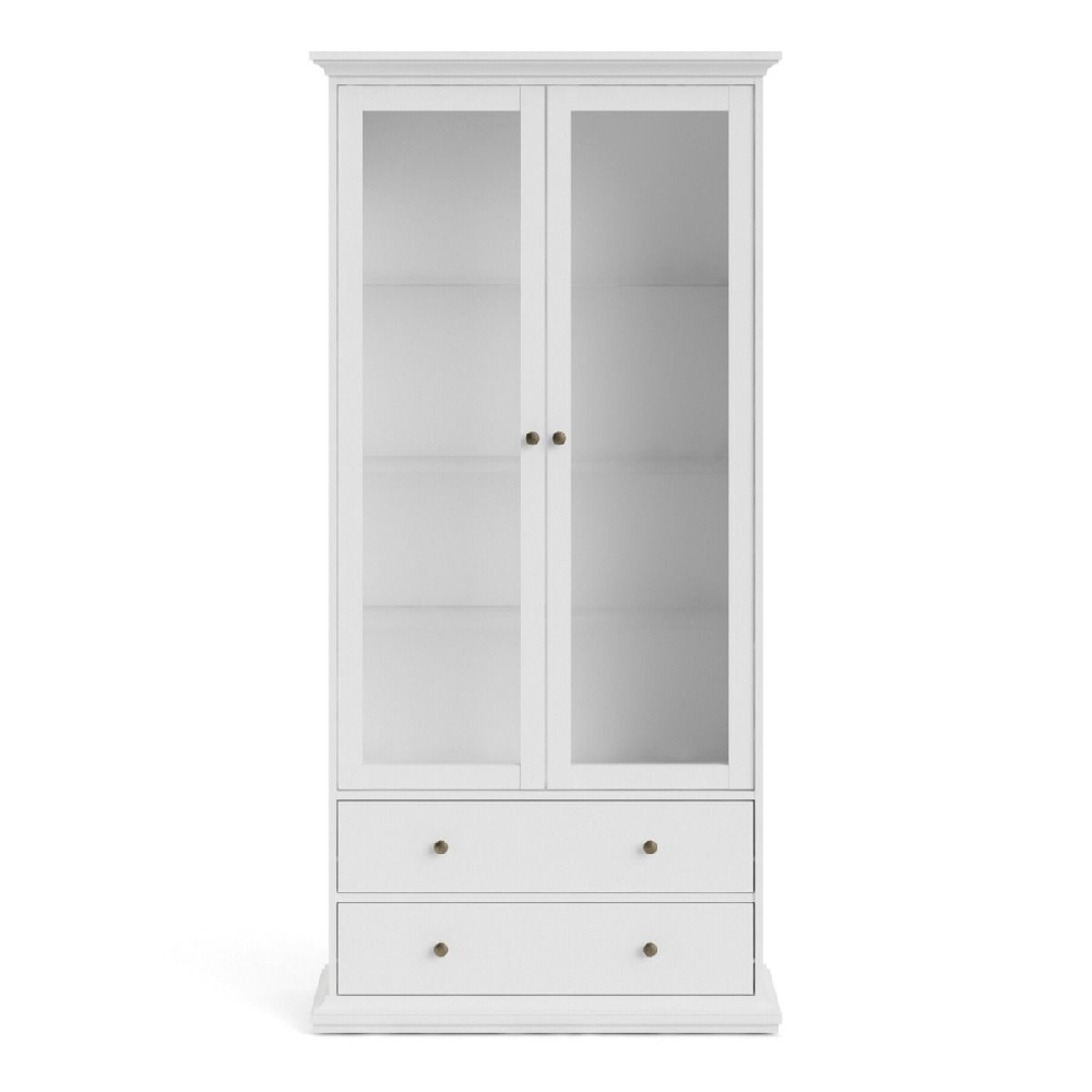 Parayo Wooden Display Cabinet With 2 Doors 2 Drawers In White