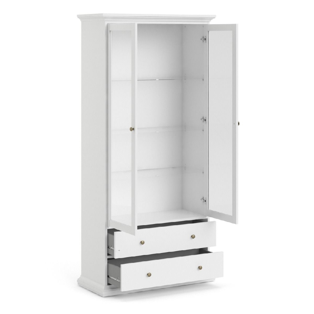 Parayo Wooden Display Cabinet With 2 Doors 2 Drawers In White
