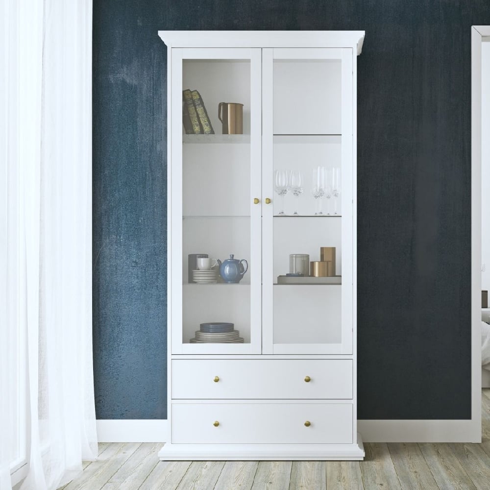 Read more about Parayo wooden display cabinet with 2 doors 2 drawers in white