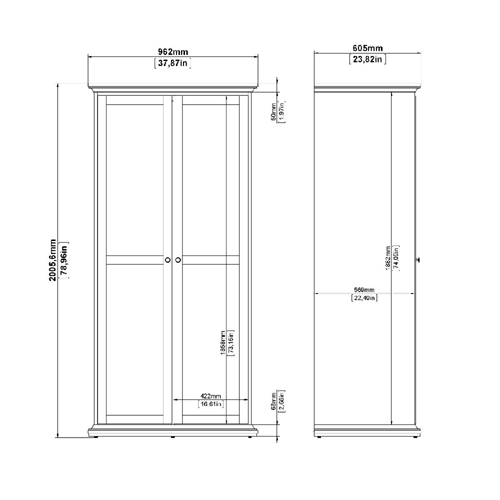 Parayo Wooden Furniture Set With 2 Doors Wardrobe In White