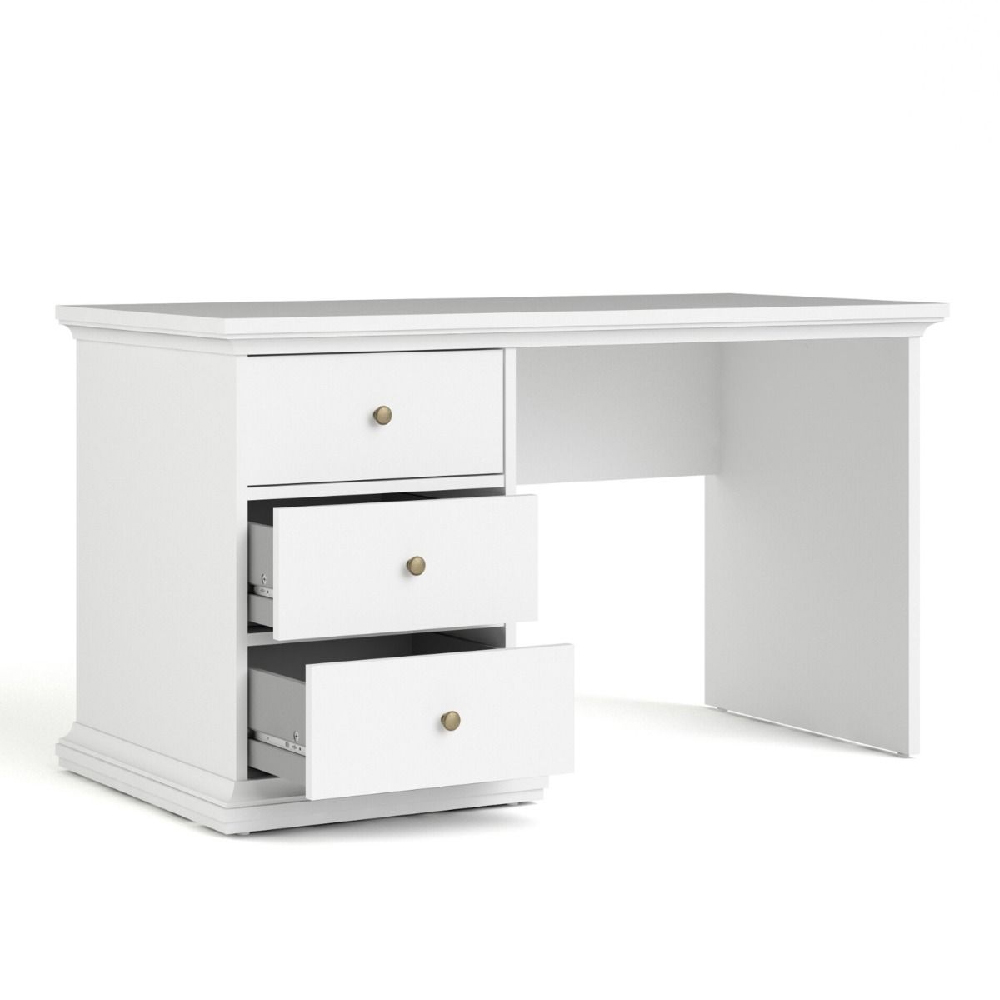 Parayo Wooden Laptop Desk With 3 Drawers In White