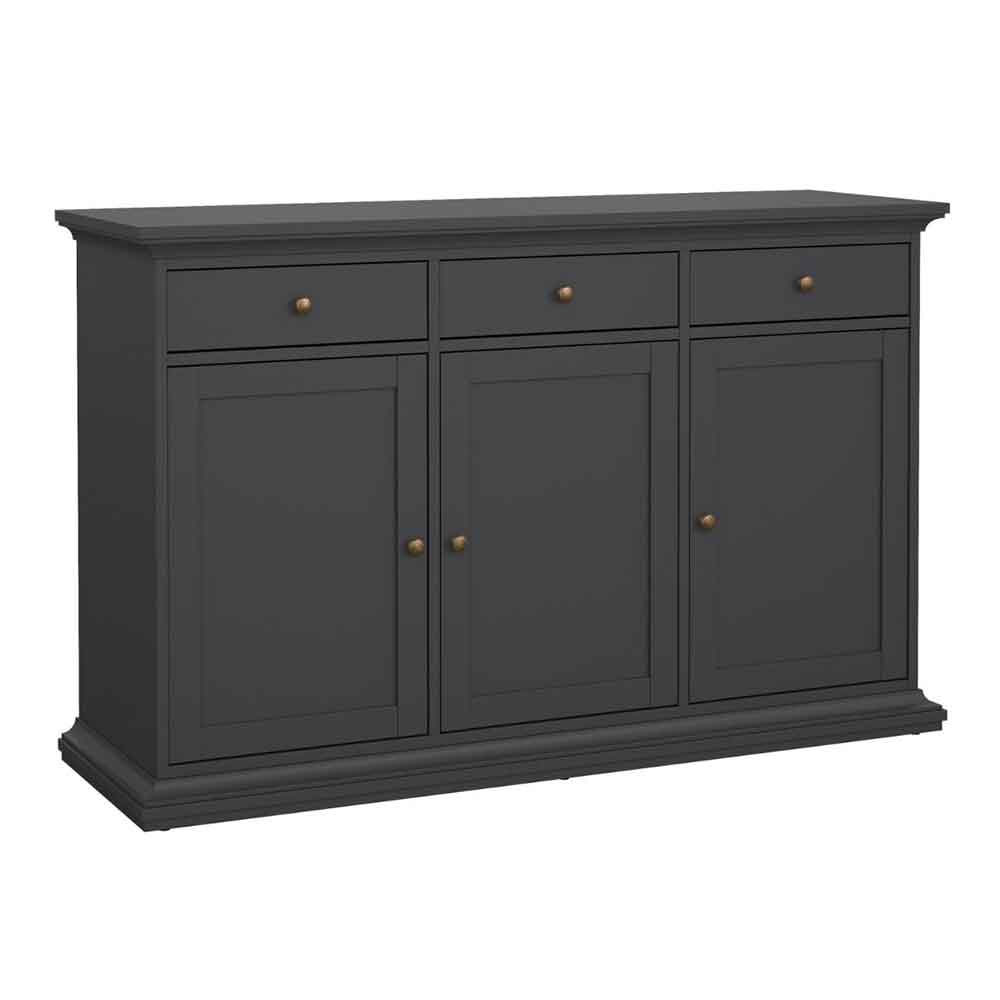 Parayo Wooden Sideboard With 3 Doors 3 Drawers In Matt Grey