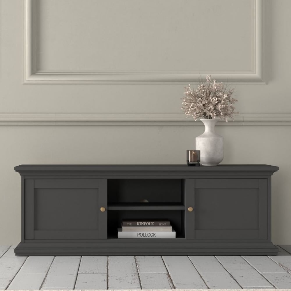 Read more about Parayo wooden tv stand with 2 sliding doors in matt grey