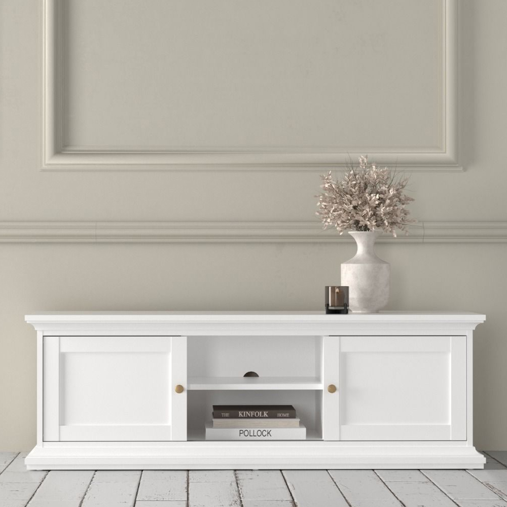 Read more about Parayo wooden tv stand with 2 sliding doors in white