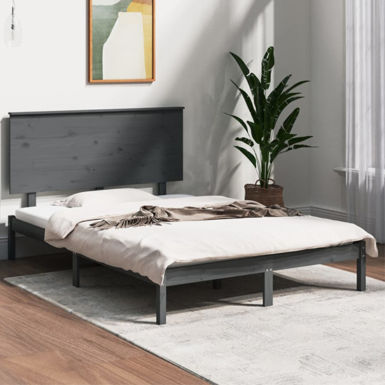 Parees Solid Pinewood Small Double Bed In Grey