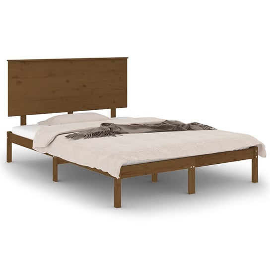 Parees Solid Pinewood Small Double Bed In Honey Brown_2