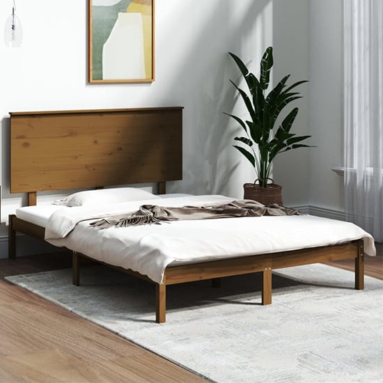Parees Solid Pinewood Small Double Bed In Honey Brown_1