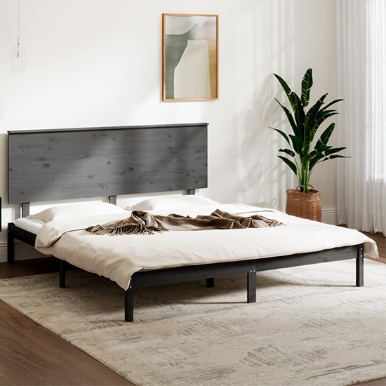 Parees Solid Pinewood Super King Size Bed In Grey_1