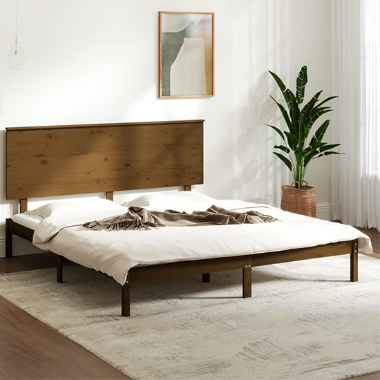 Parees Solid Pinewood Super King Size Bed In Honey Brown