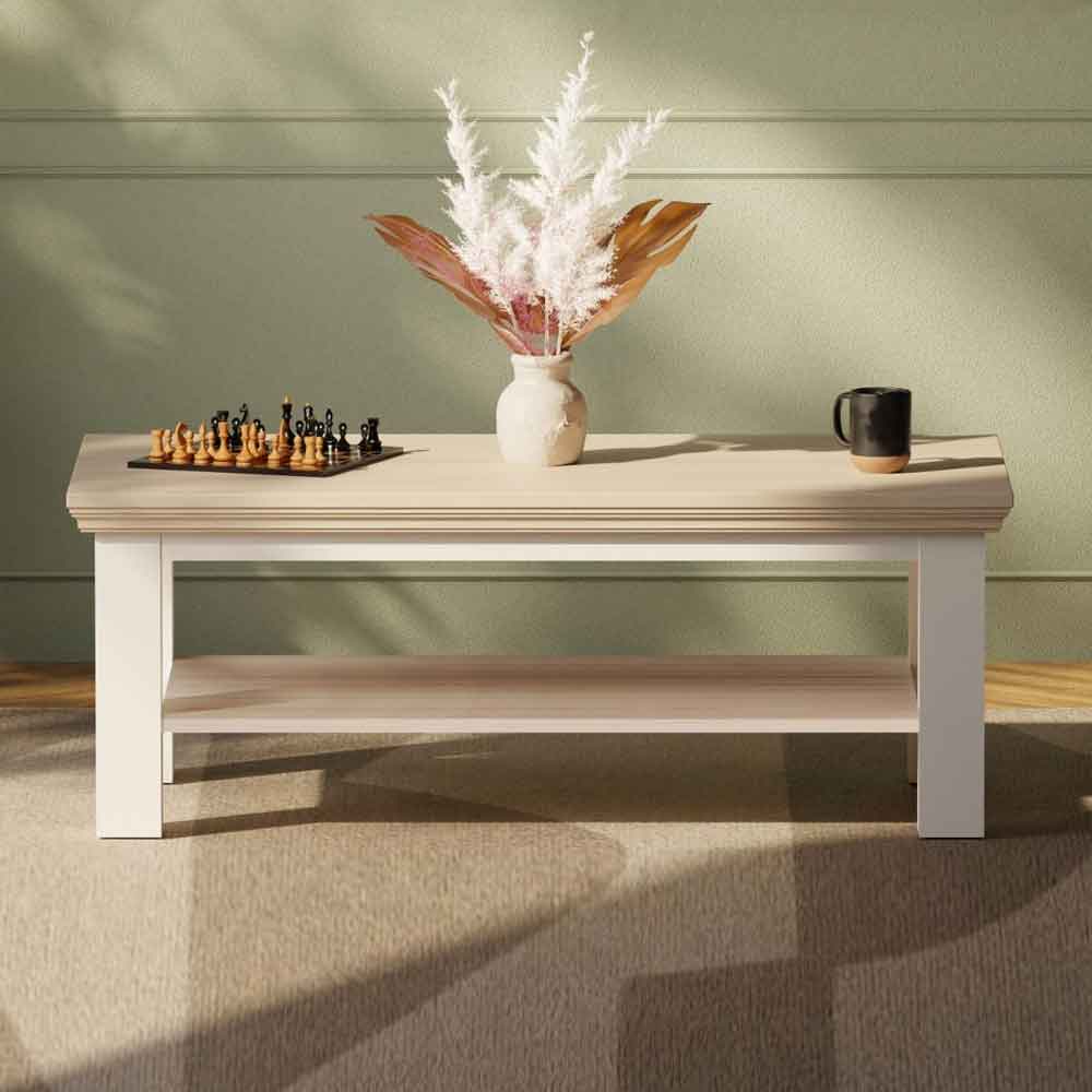 Parenzo Rectangular Wooden Coffee Table in White and Riva Oak
