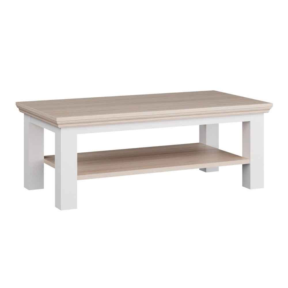 Parenzo Rectangular Wooden Coffee Table in White and Riva Oak