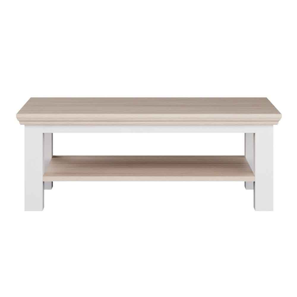 Parenzo Rectangular Wooden Coffee Table in White and Riva Oak