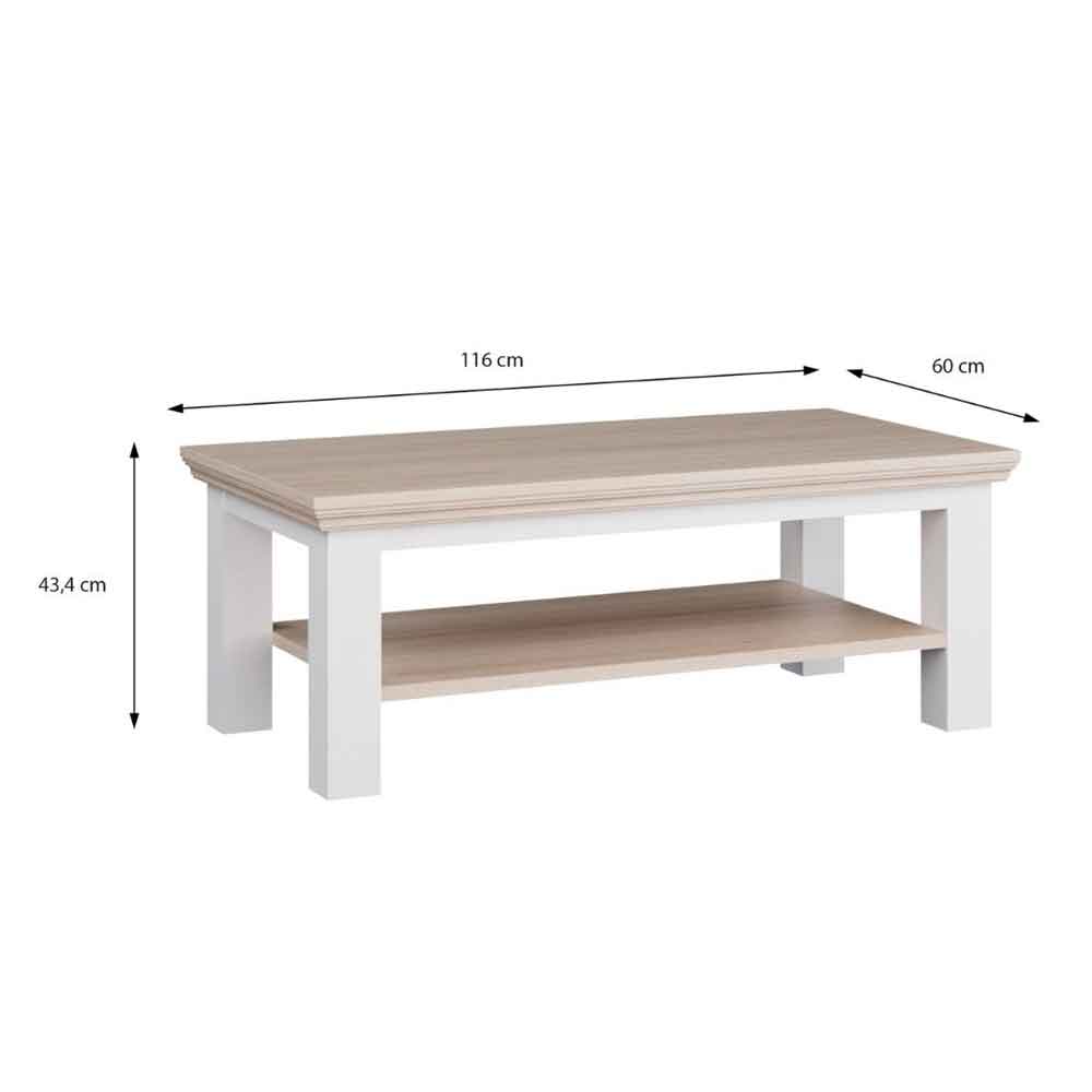 Parenzo Rectangular Wooden Coffee Table in White and Riva Oak