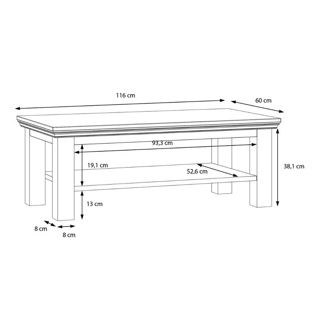 Parenzo Rectangular Wooden Coffee Table in White and Riva Oak