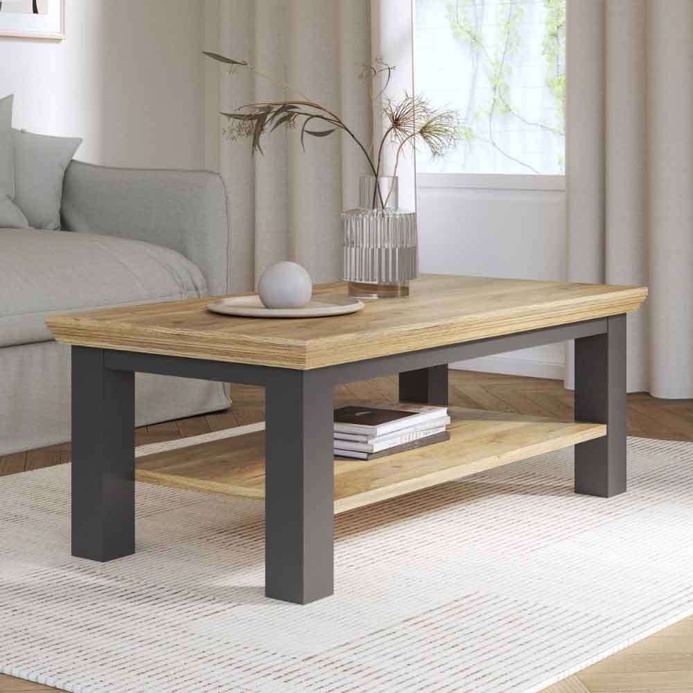 Parenzo Rectangular Wooden Coffee Table in Wolfram Grey and Mauvella Oak