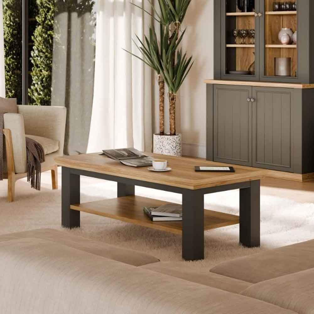 Parenzo Rectangular Wooden Coffee Table in Wolfram Grey and Mauvella Oak