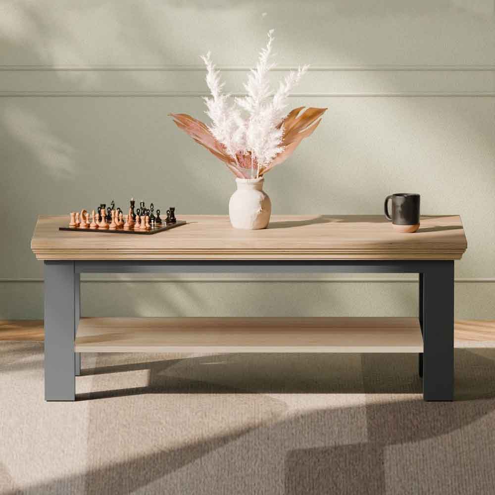 Parenzo Rectangular Wooden Coffee Table in Wolfram Grey and Mauvella Oak