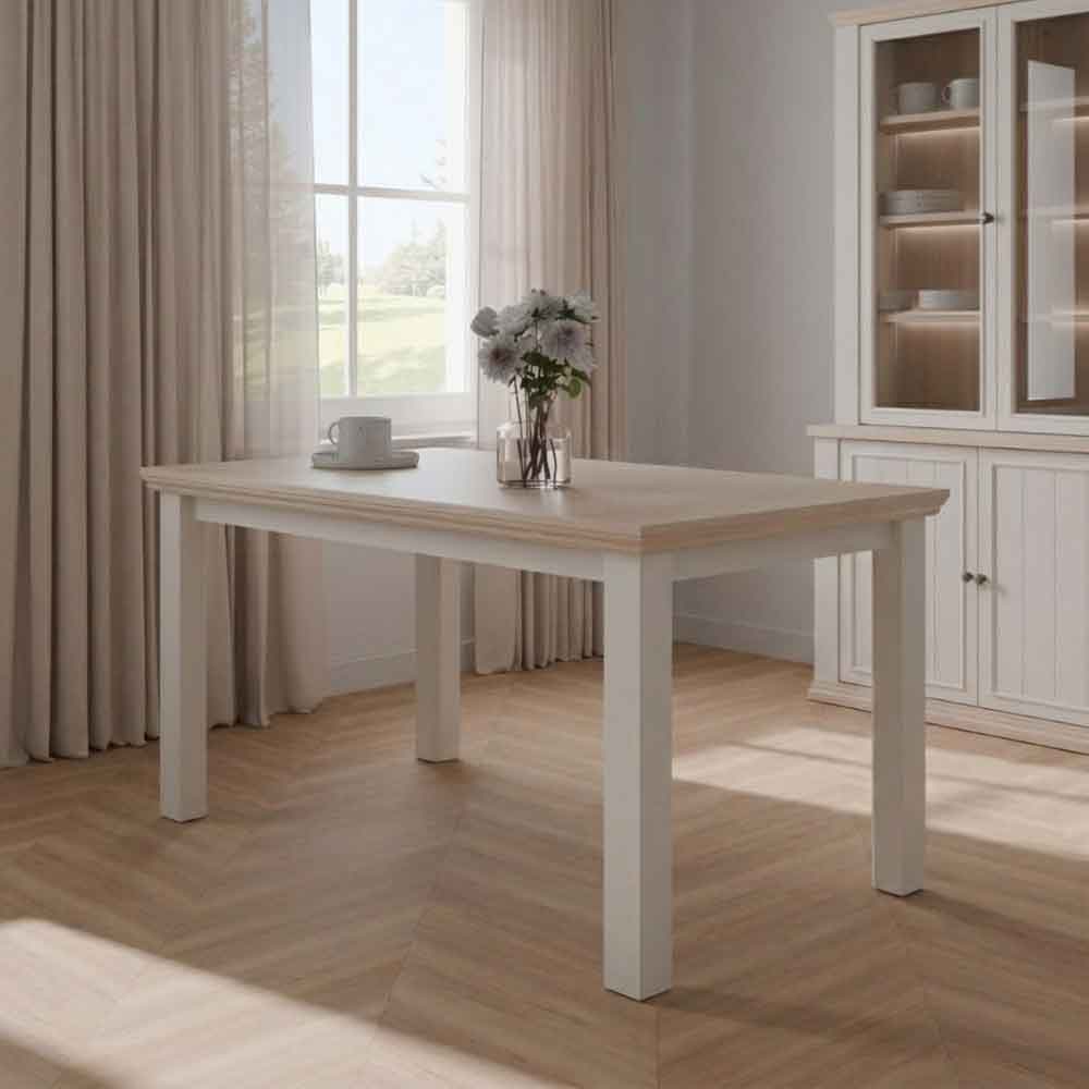 Parenzo Rectangular Wooden Dining Table in White and Riva Oak
