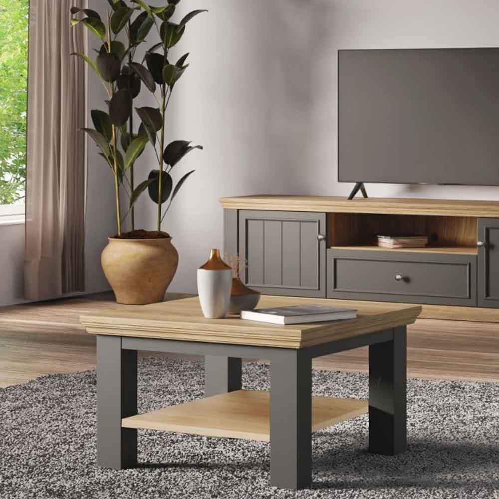 Parenzo Square Wooden Coffee Table in White and Riva Oak