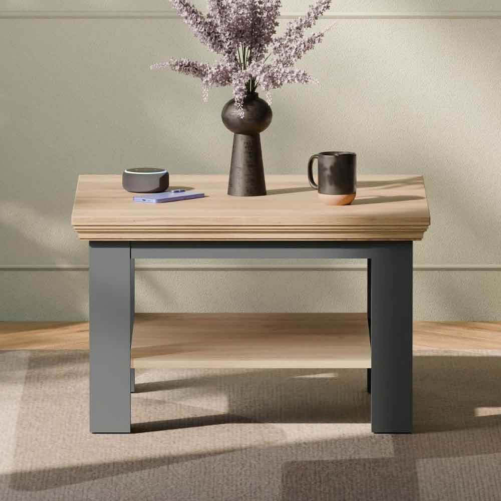 Parenzo Square Wooden Coffee Table in White and Riva Oak