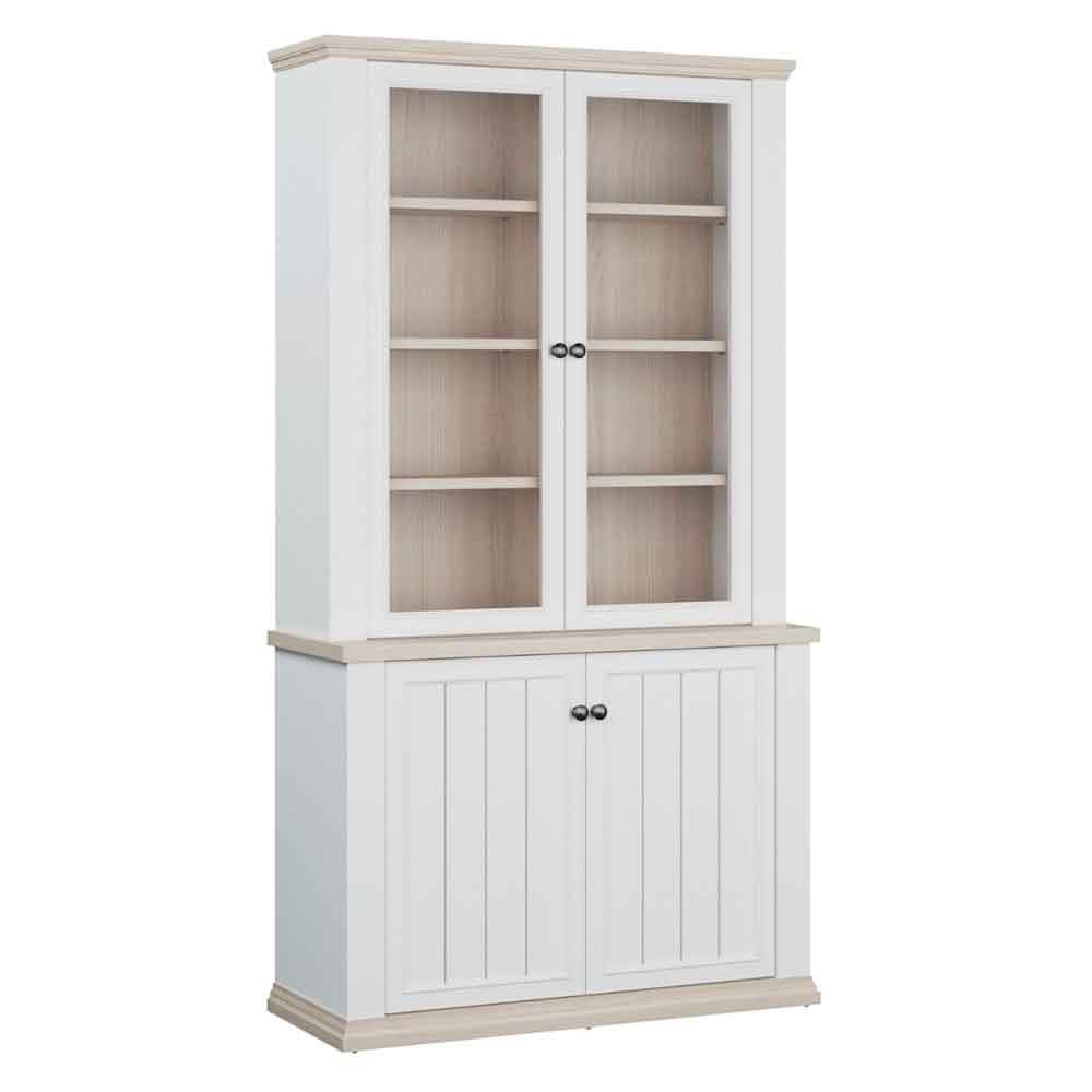 Parenzo Wooden Display Cabinet with 4 Doors in White and Riva Oak