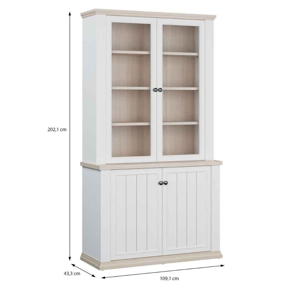 Parenzo Wooden Display Cabinet with 4 Doors in White and Riva Oak