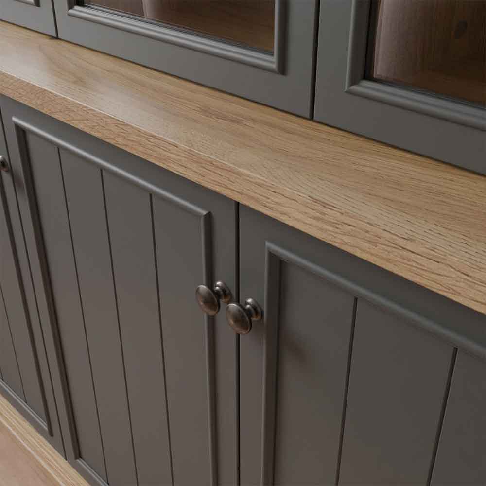 Parenzo Wooden Display Cabinet with 4 Doors in Wolfram Grey and Mauvella Oak