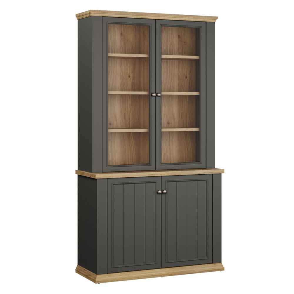 Parenzo Wooden Display Cabinet with 4 Doors in Wolfram Grey and Mauvella Oak