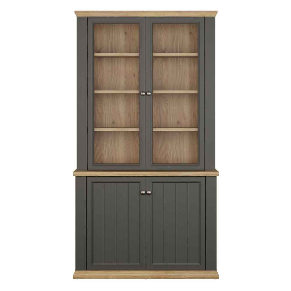 Parenzo Wooden Display Cabinet with 4 Doors in Wolfram Grey and Mauvella Oak