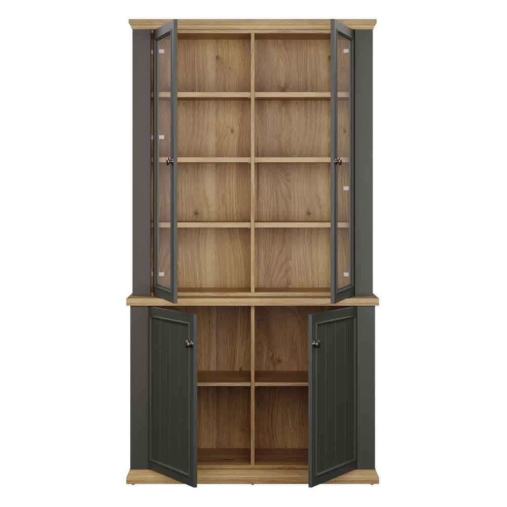 Parenzo Wooden Display Cabinet with 4 Doors in Wolfram Grey and Mauvella Oak