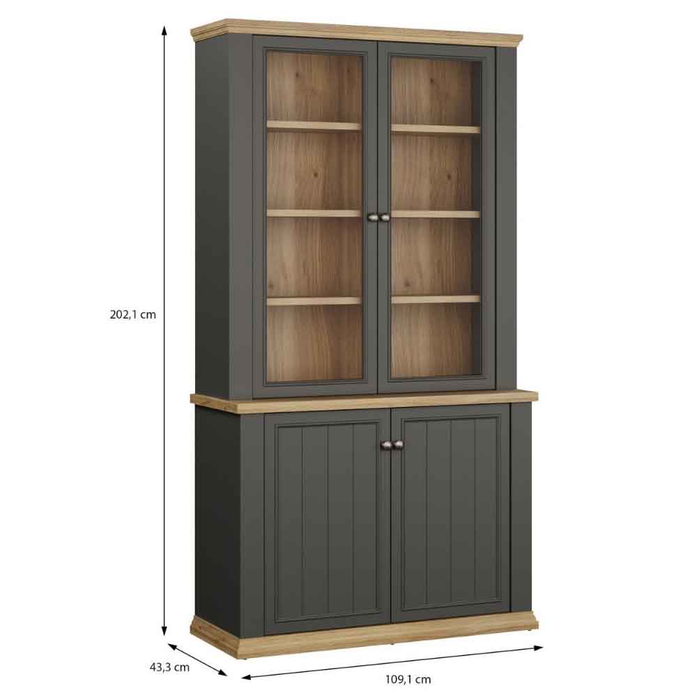Parenzo Wooden Display Cabinet with 4 Doors in Wolfram Grey and Mauvella Oak