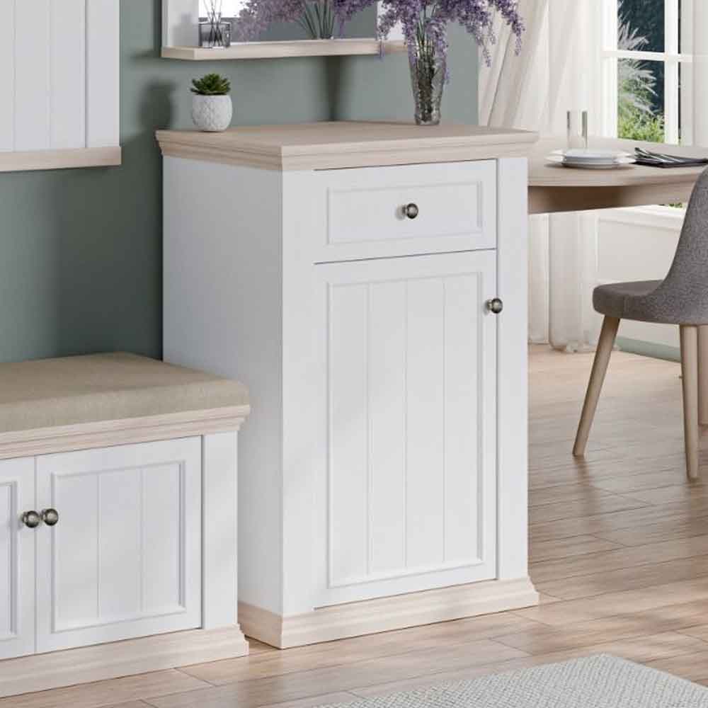 Parenzo Wooden Shoe Storage Cabinet in White and Riva Oak