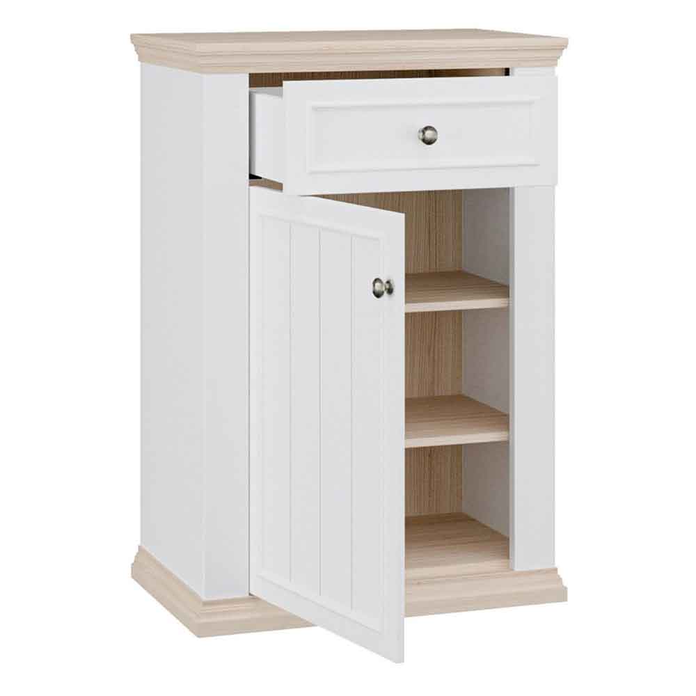 Parenzo Wooden Shoe Storage Cabinet in White and Riva Oak
