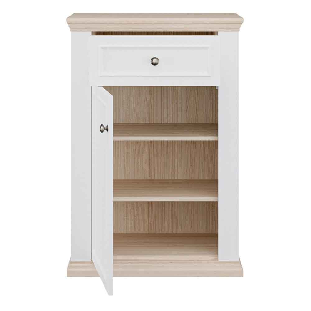 Parenzo Wooden Shoe Storage Cabinet in White and Riva Oak